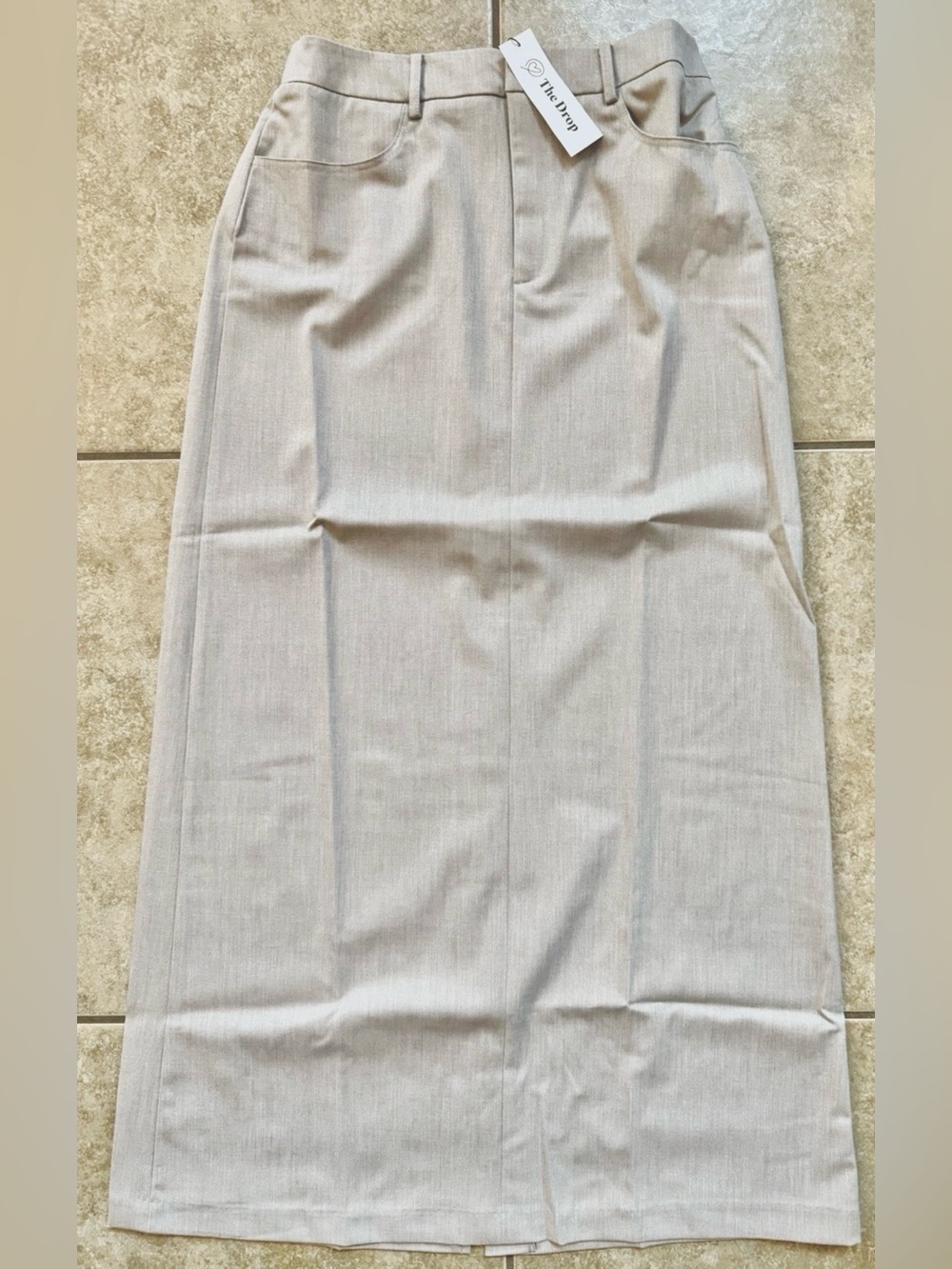 The Drop Denis Skirt Heather Cream Woven Long Column Sz Small New FAST SHIPPING